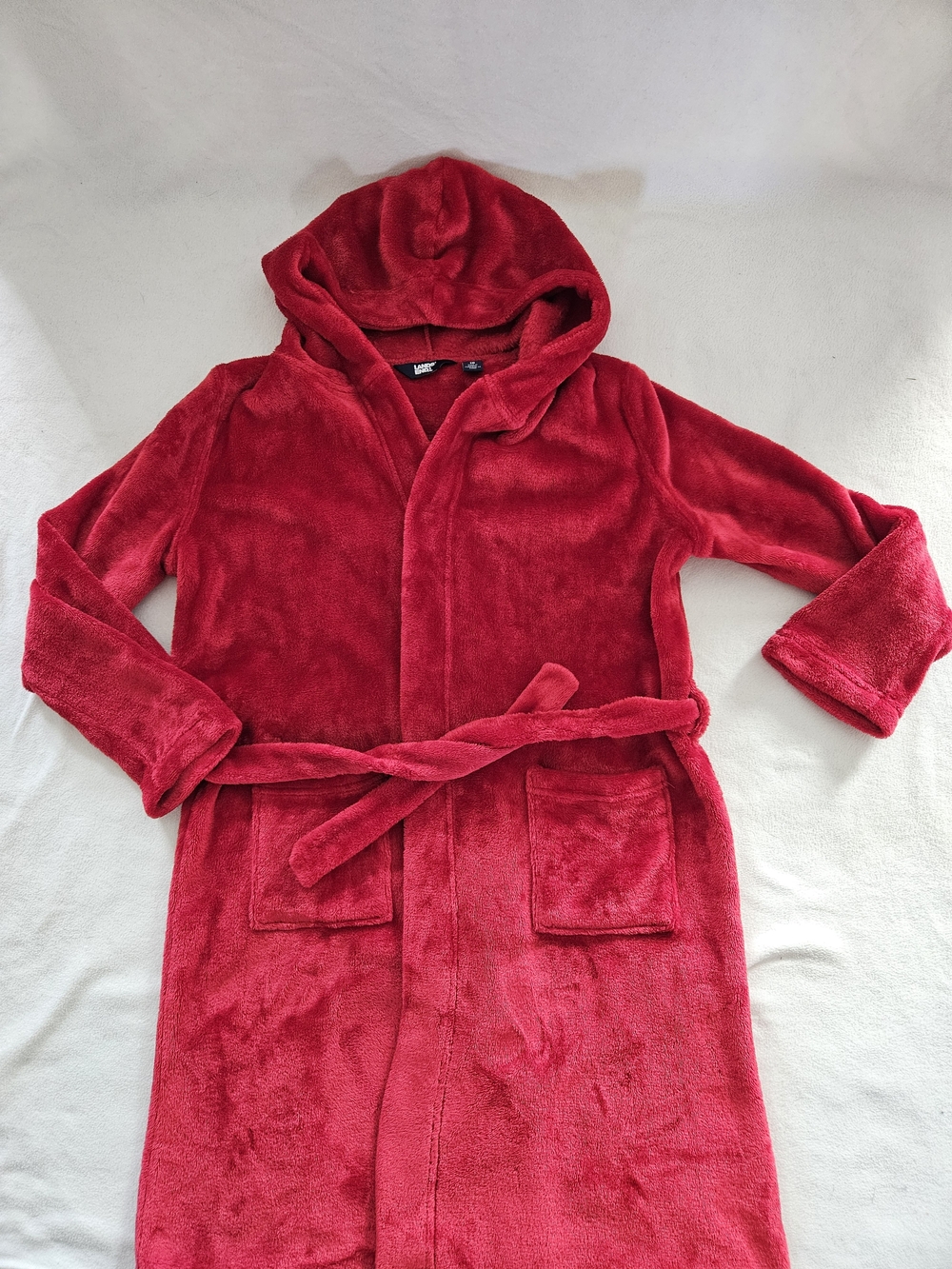 Lands' End Kids Hooded Plush Bath Robe in Bright Red